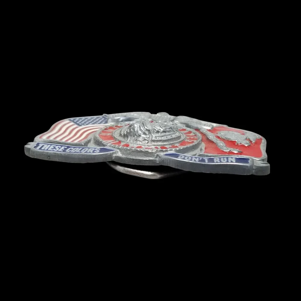 Vintage Belt Buckle Pewter 1991 USMC US Marines These Colors Don't Run Semper Fi